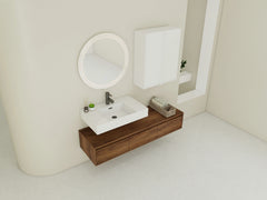 AISU 60" Brown Ebony Wall-Mounted Bathroom Vanity with Resin Sink and 2-Side Cabinet, 3-Soft Close Drawer