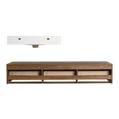 AISU 60" Brown Ebony Wall-Mounted Bathroom Vanity with Resin Sink and 2-Side Cabinet, 3-Soft Close Drawer