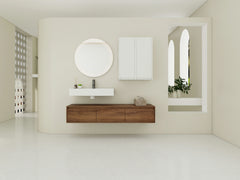 AISU 60" Brown Ebony Wall-Mounted Bathroom Vanity with Resin Sink and 2-Side Cabinet, 3-Soft Close Drawer