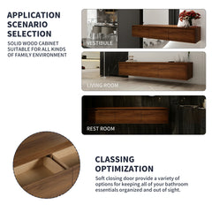 AISU 60" Brown Ebony Wall-Mounted Bathroom Vanity with Resin Sink and 2-Side Cabinet, 3-Soft Close Drawer