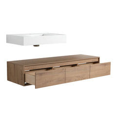 AISU 60" Modern Wall-Mounted Bathroom Vanity with Resin Sink, Soft Close Drawer, Imitative Oak Finish