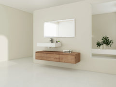 AISU 60" Modern Wall-Mounted Bathroom Vanity with Resin Sink, Soft Close Drawer, Imitative Oak Finish