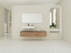 AISU 60" Modern Wall-Mounted Bathroom Vanity with Resin Sink, Soft Close Drawer, Imitative Oak Finish
