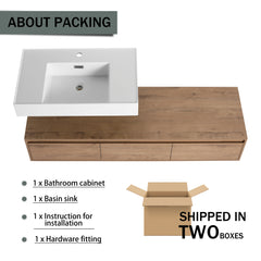 AISU 60" Modern Wall-Mounted Bathroom Vanity with Resin Sink, Soft Close Drawer, Imitative Oak Finish