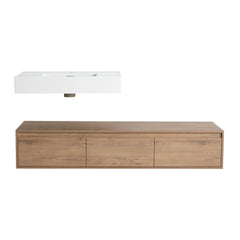 AISU 60" Modern Wall-Mounted Bathroom Vanity with Resin Sink, Soft Close Drawer, Imitative Oak Finish
