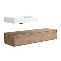 AISU 60" Modern Wall-Mounted Bathroom Vanity with Resin Sink, Soft Close Drawer, Imitative Oak Finish