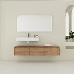 AISU 60" Modern Wall-Mounted Bathroom Vanity with Resin Sink, Soft Close Drawer, Imitative Oak Finish