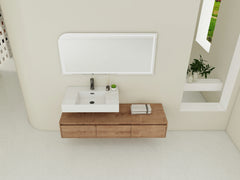 AISU 60" Modern Wall-Mounted Bathroom Vanity with Resin Sink, Soft Close Drawer, Imitative Oak Finish
