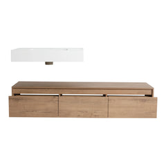 AISU 60" Modern Wall-Mounted Bathroom Vanity with Resin Sink, Soft Close Drawer, Imitative Oak Finish