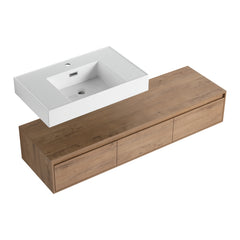 AISU 60" Modern Wall-Mounted Bathroom Vanity with Resin Sink, Soft Close Drawer, Imitative Oak Finish