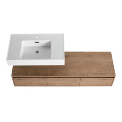 AISU 60" Modern Wall-Mounted Bathroom Vanity with Resin Sink, Soft Close Drawer, Imitative Oak Finish