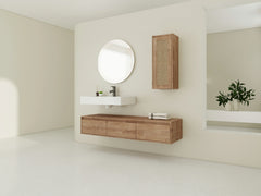 AISU Imitative Oak 60 Inch Wall-Mounted Bathroom Vanity with Resin Sink and Side Cabinet, Soft Close Drawers