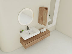 AISU Imitative Oak 60 Inch Wall-Mounted Bathroom Vanity with Resin Sink and Side Cabinet, Soft Close Drawers