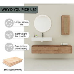AISU Imitative Oak 60 Inch Wall-Mounted Bathroom Vanity with Resin Sink and Side Cabinet, Soft Close Drawers