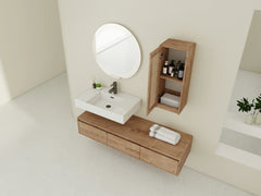 AISU Imitative Oak 60 Inch Wall-Mounted Bathroom Vanity with Resin Sink and Side Cabinet, Soft Close Drawers