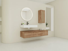 AISU Imitative Oak 60 Inch Wall-Mounted Bathroom Vanity with Resin Sink and Side Cabinet, Soft Close Drawers
