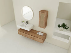 AISU Imitative Oak 60 Inch Wall-Mounted Bathroom Vanity with Resin Sink and Side Cabinet, Soft Close Drawers