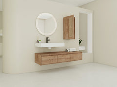 AISU Imitative Oak 60 Inch Wall-Mounted Bathroom Vanity with Resin Sink and Side Cabinet, Soft Close Drawers