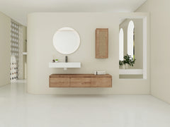 AISU Imitative Oak 60 Inch Wall-Mounted Bathroom Vanity with Resin Sink and Side Cabinet, Soft Close Drawers