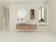 AISU Imitative Oak 60 Inch Wall-Mounted Bathroom Vanity with Resin Sink and Side Cabinet, Soft Close Drawers