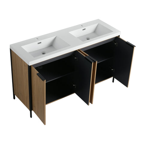 AISU 60' Freestanding Bathroom Vanity with Double Resin Sink & 4 Soft-Close Cabinet Doors