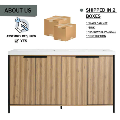 AISU 60' Freestanding Bathroom Vanity with Double Resin Sink & 4 Soft-Close Cabinet Doors