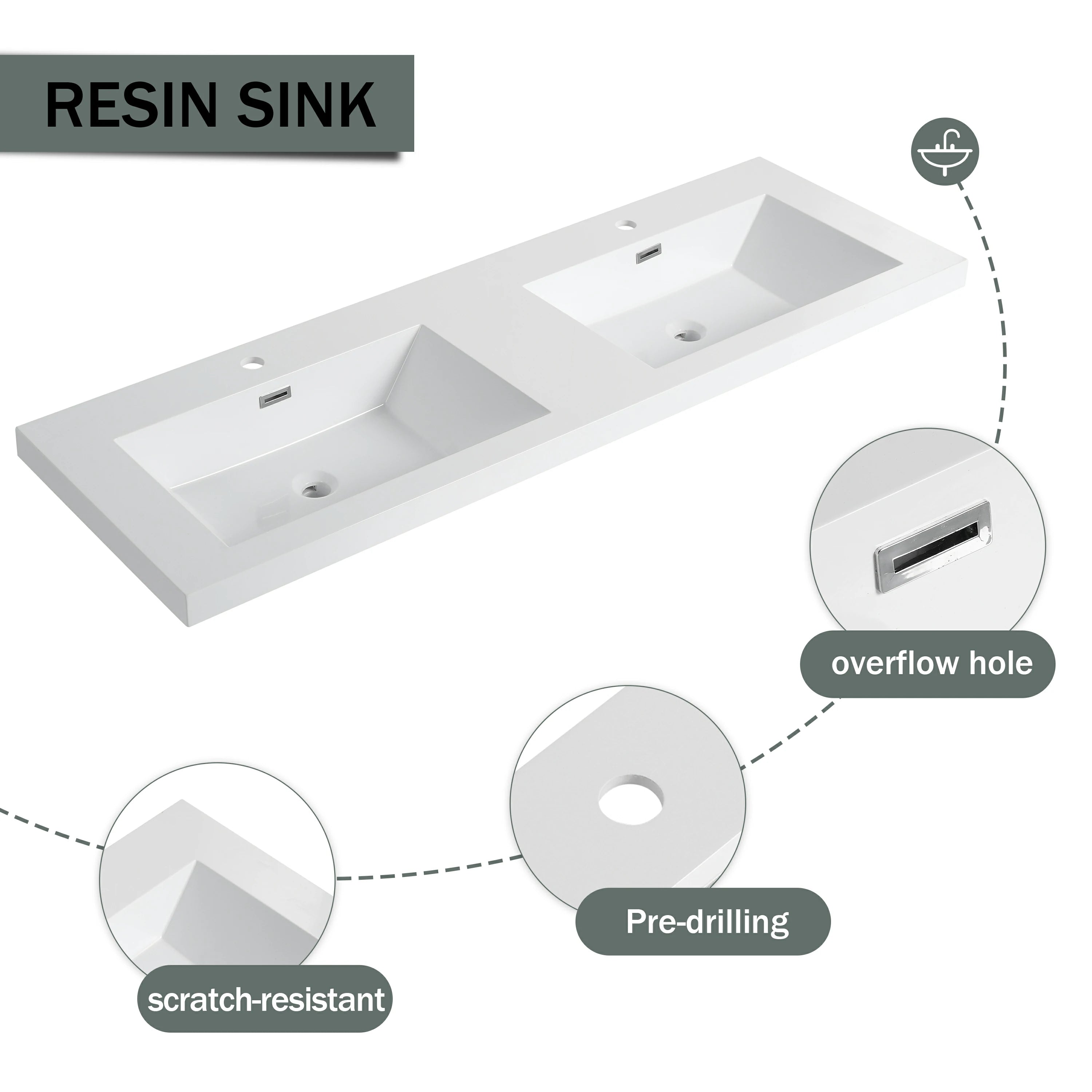 AISU 60' Freestanding Bathroom Vanity with Double Resin Sink & 4 Soft-Close Cabinet Doors