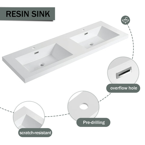 AISU 60' Freestanding Bathroom Vanity with Double Resin Sink & 4 Soft-Close Cabinet Doors