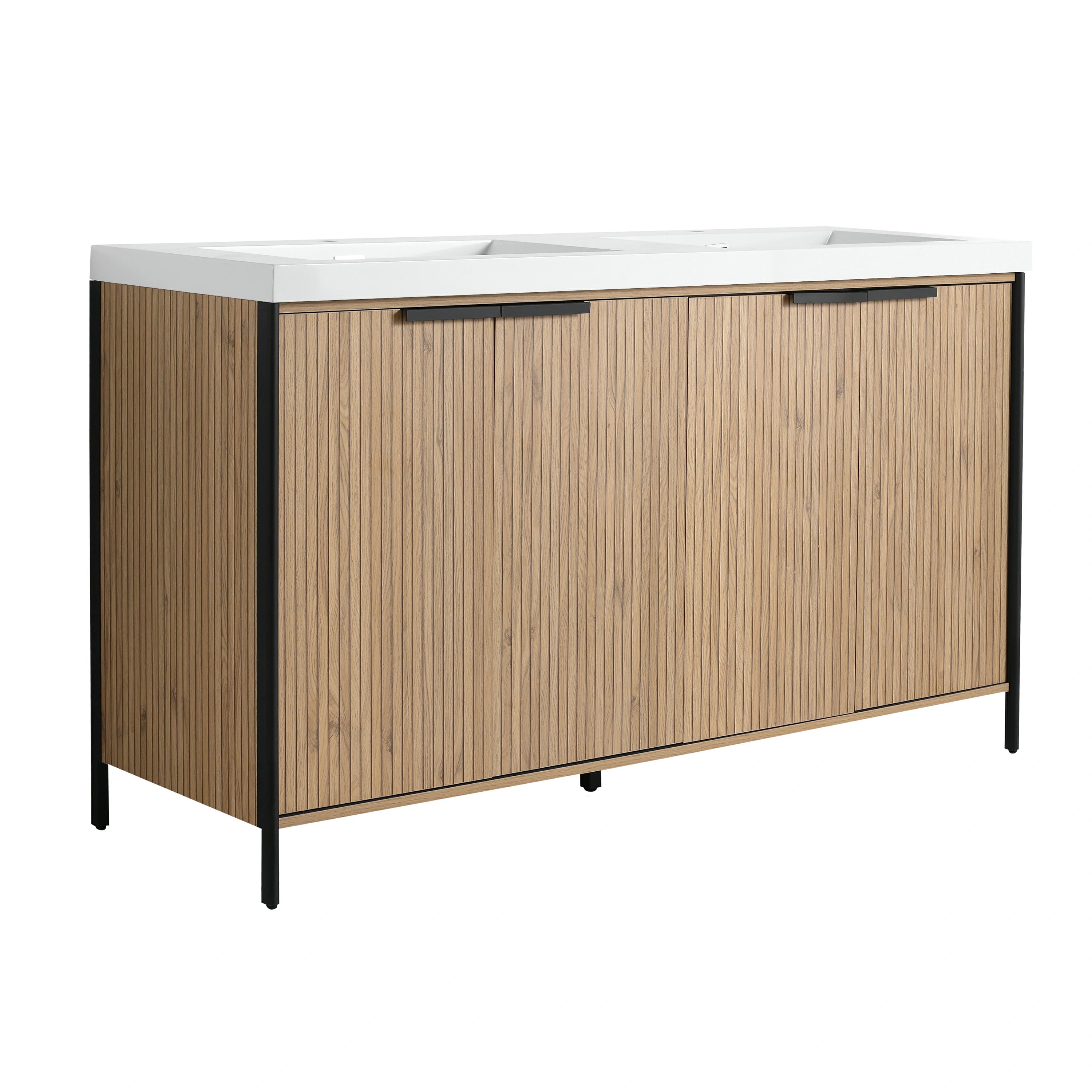 AISU 60' Freestanding Bathroom Vanity with Double Resin Sink & 4 Soft-Close Cabinet Doors