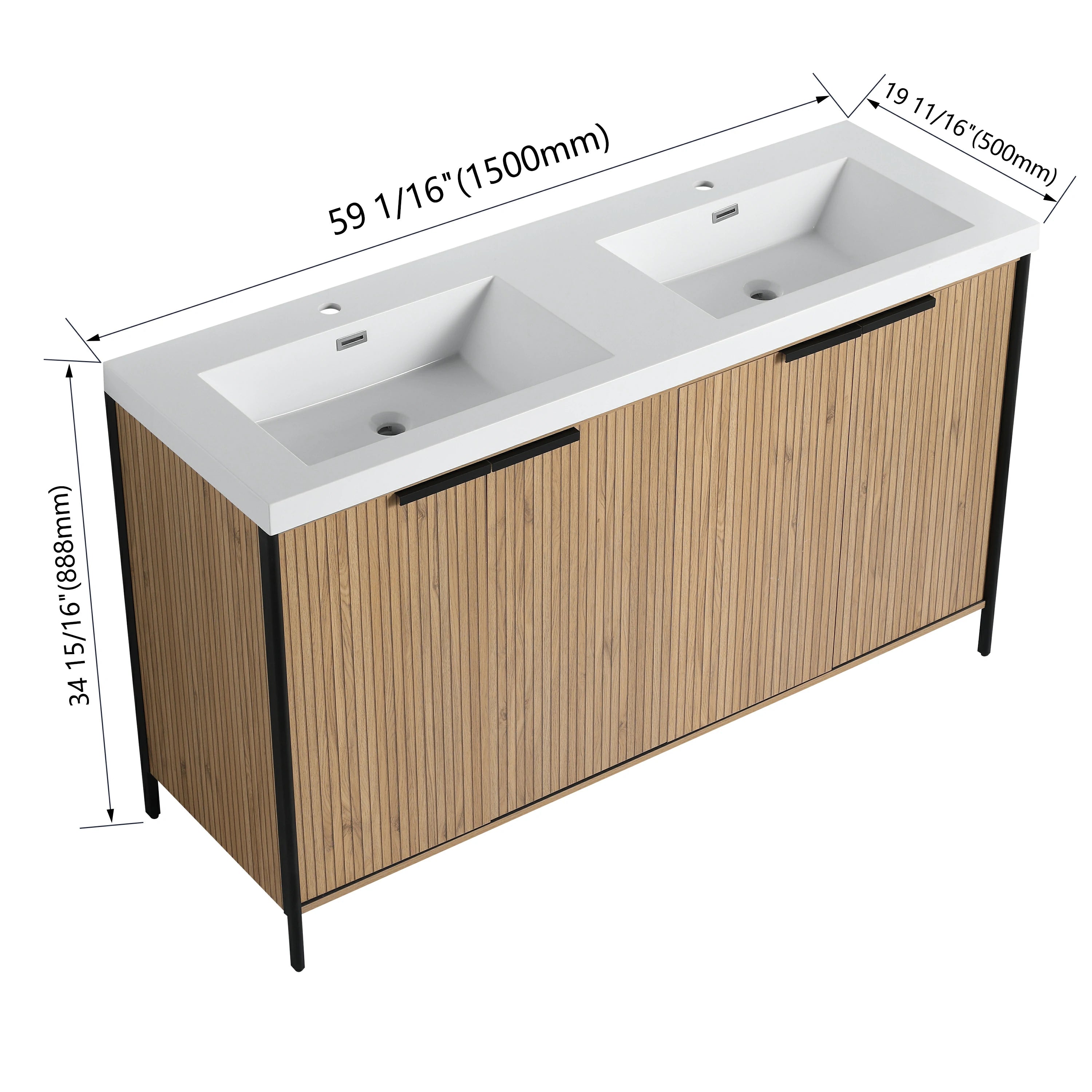 AISU 60' Freestanding Bathroom Vanity with Double Resin Sink & 4 Soft-Close Cabinet Doors