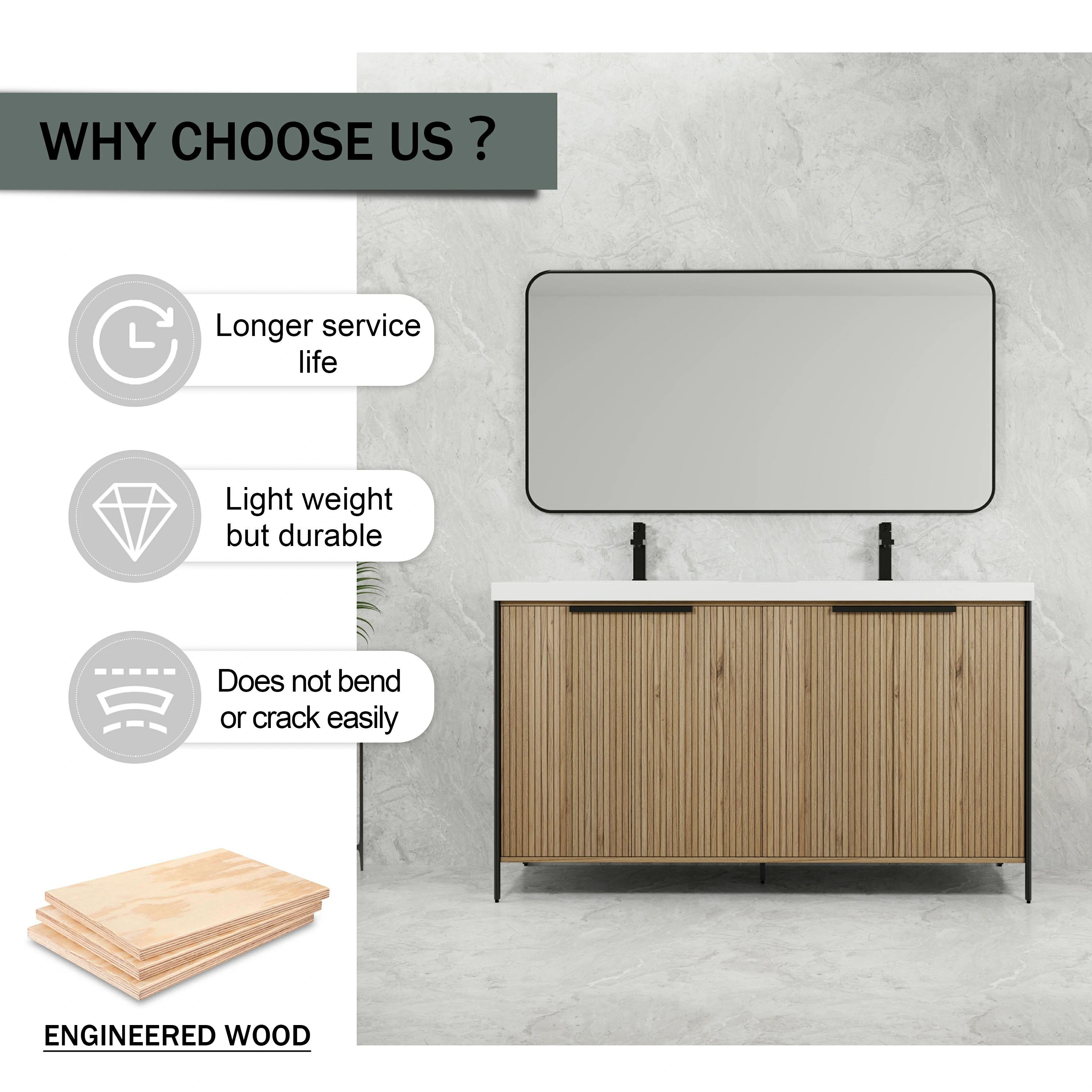 AISU 60' Freestanding Bathroom Vanity with Double Resin Sink & 4 Soft-Close Cabinet Doors