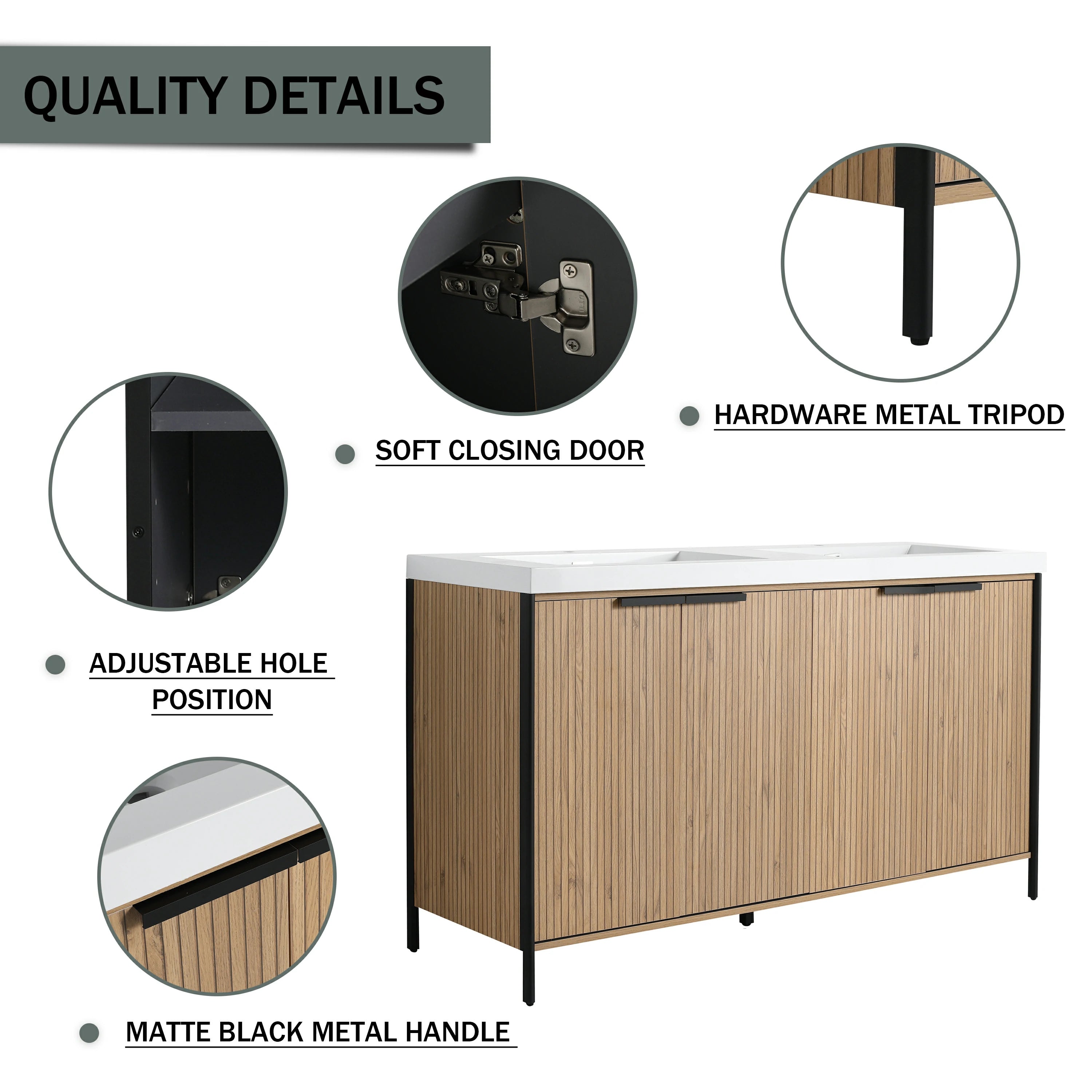 AISU 60' Freestanding Bathroom Vanity with Double Resin Sink & 4 Soft-Close Cabinet Doors