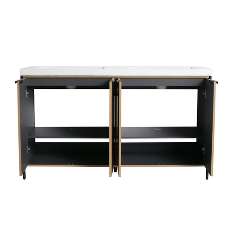 AISU 60' Freestanding Bathroom Vanity with Double Resin Sink & 4 Soft-Close Cabinet Doors
