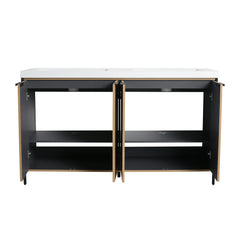 AISU 60' Freestanding Bathroom Vanity with Double Resin Sink & 4 Soft-Close Cabinet Doors