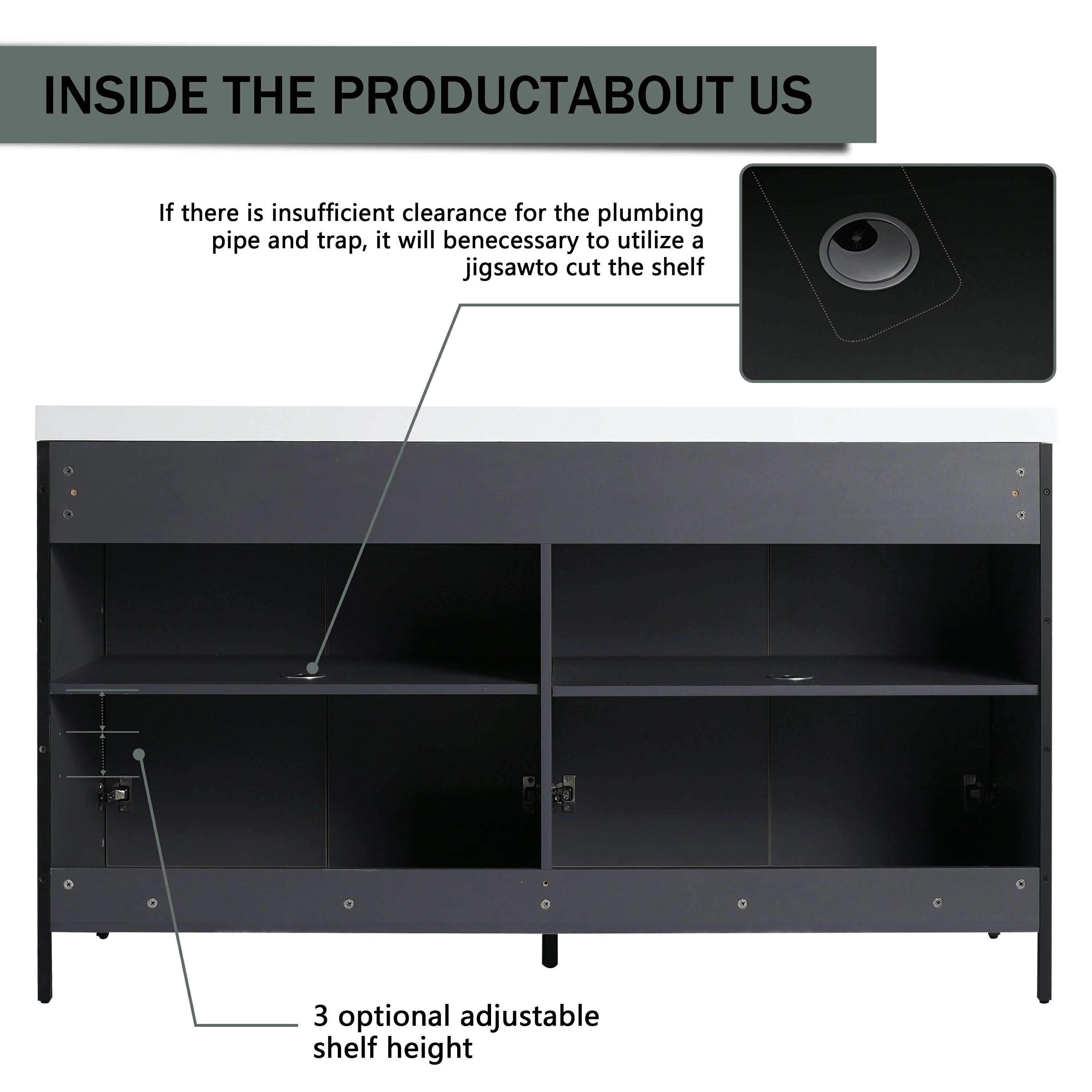 AISU 60' Freestanding Bathroom Vanity with Double Resin Sink & 4 Soft-Close Cabinet Doors