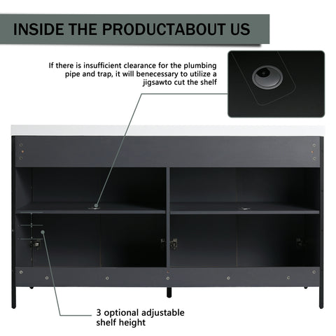 AISU 60' Freestanding Bathroom Vanity with Double Resin Sink & 4 Soft-Close Cabinet Doors