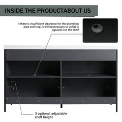 AISU 60' Freestanding Bathroom Vanity with Double Resin Sink & 4 Soft-Close Cabinet Doors