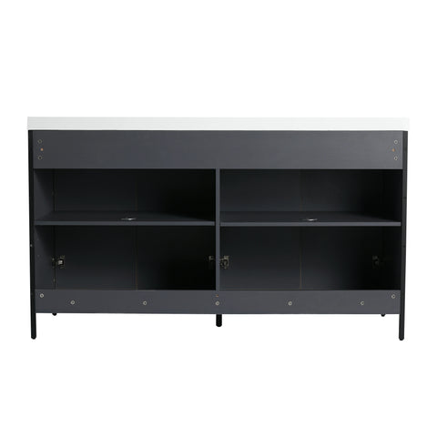 AISU 60' Freestanding Bathroom Vanity with Double Resin Sink & 4 Soft-Close Cabinet Doors