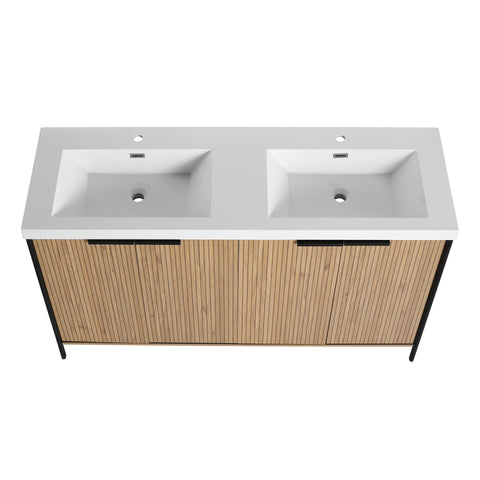 AISU 60' Freestanding Bathroom Vanity with Double Resin Sink & 4 Soft-Close Cabinet Doors