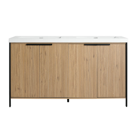 AISU 60' Freestanding Bathroom Vanity with Double Resin Sink & 4 Soft-Close Cabinet Doors