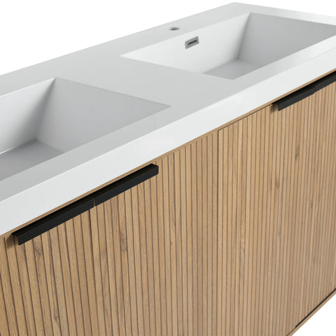 AISU 60' Freestanding Bathroom Vanity with Double Resin Sink & 4 Soft-Close Cabinet Doors