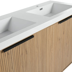 AISU 60' Freestanding Bathroom Vanity with Double Resin Sink & 4 Soft-Close Cabinet Doors