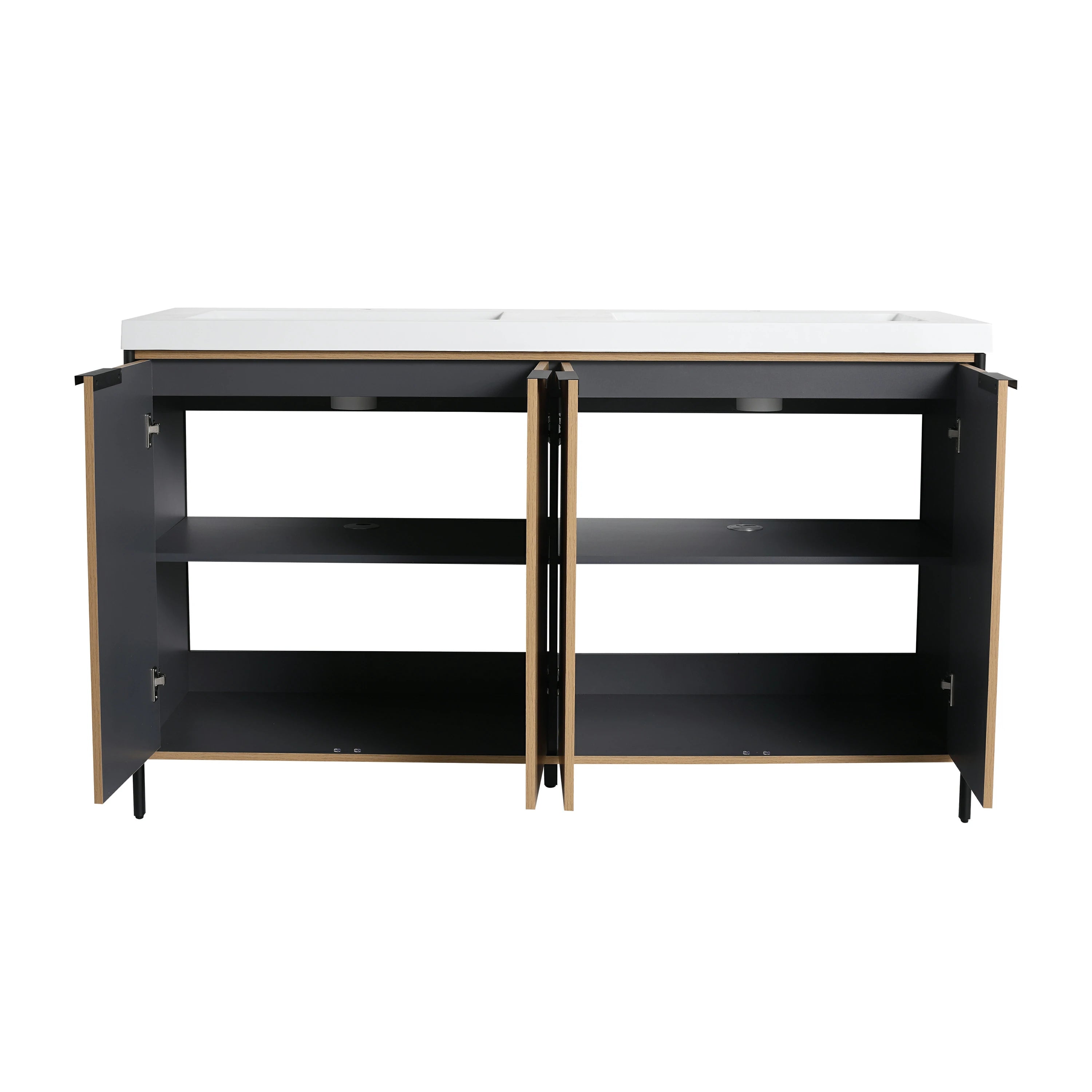 AISU 60' Freestanding Bathroom Vanity with Double Resin Sink & 4 Soft-Close Cabinet Doors