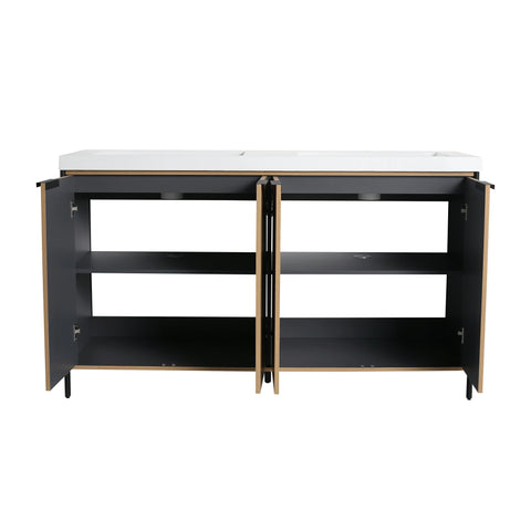 AISU 60' Freestanding Bathroom Vanity with Double Resin Sink & 4 Soft-Close Cabinet Doors