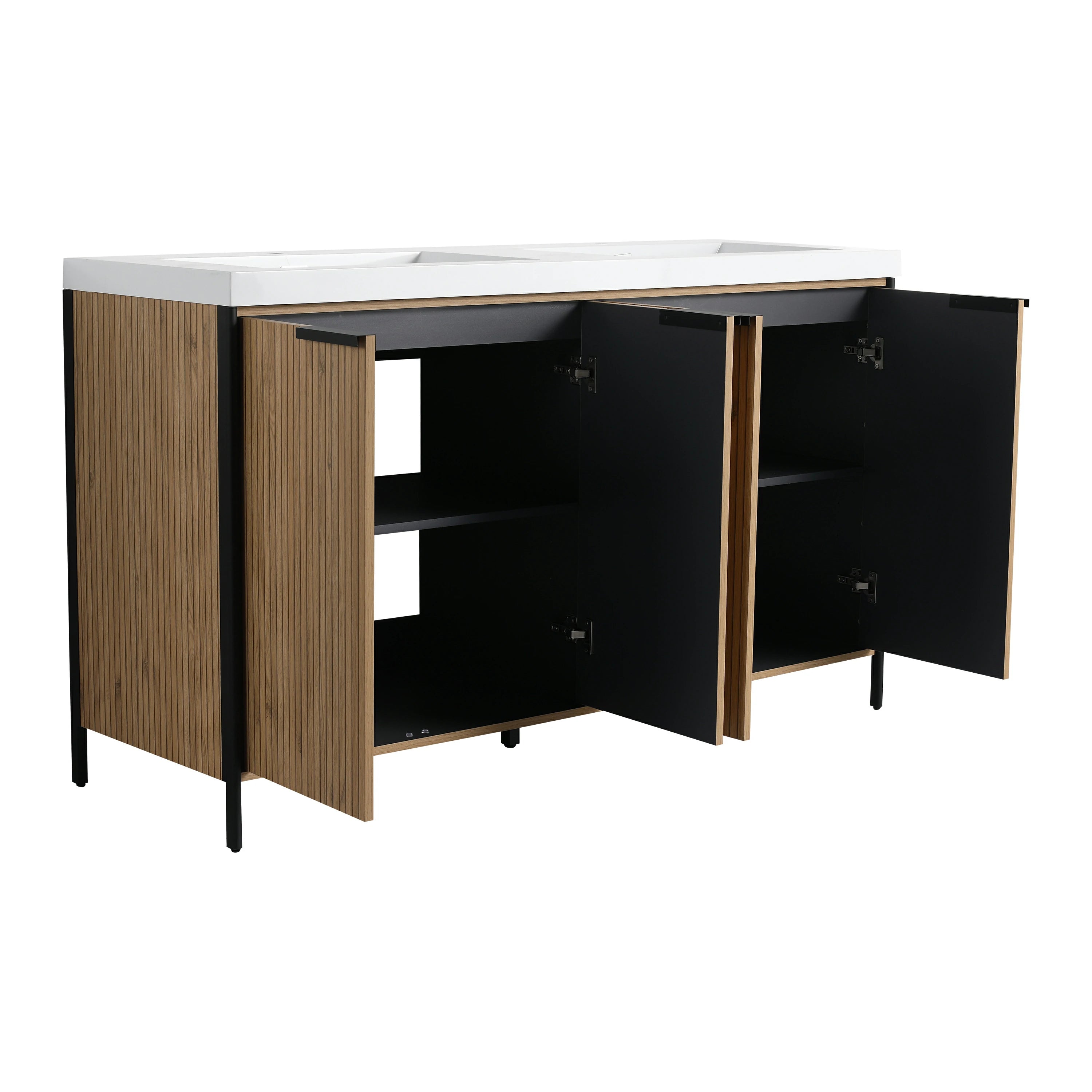 AISU 60' Freestanding Bathroom Vanity with Double Resin Sink & 4 Soft-Close Cabinet Doors