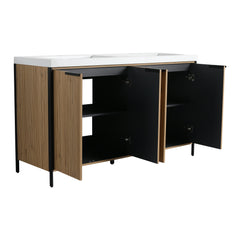 AISU 60' Freestanding Bathroom Vanity with Double Resin Sink & 4 Soft-Close Cabinet Doors