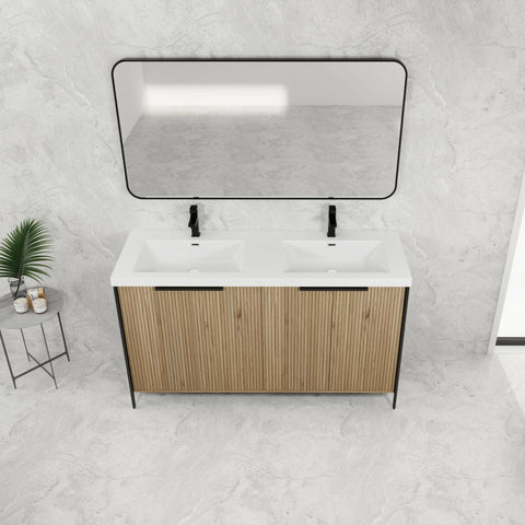 AISU 60' Freestanding Bathroom Vanity with Double Resin Sink & 4 Soft-Close Cabinet Doors
