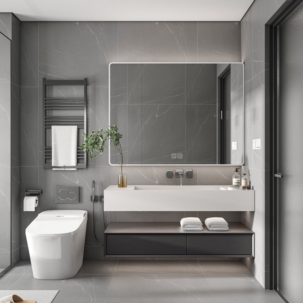 AISU 35 x 28" Aluminium Medicine Cabinet Mirror with LED Light
