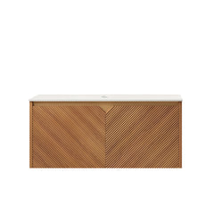 AISU 36" Wall-Mounted Brown Oak Plywood Cabinet and Carrara White Sintered Stone Countertop, NO Basin, NO Faucet and Sink Cover
