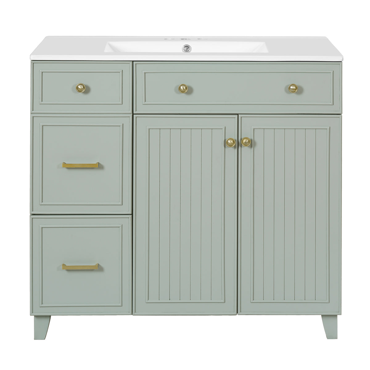 AISU 36" Bathroom Vanity with Ceramic Sink, Green Solid Wood and MDF